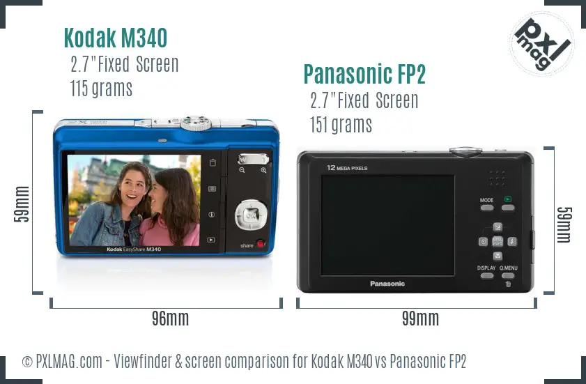 Kodak M340 vs Panasonic FP2 Screen and Viewfinder comparison