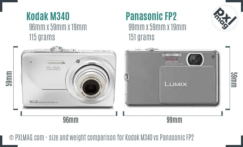 Kodak M340 vs Panasonic FP2 size comparison