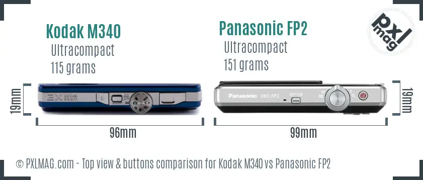 Kodak M340 vs Panasonic FP2 top view buttons comparison