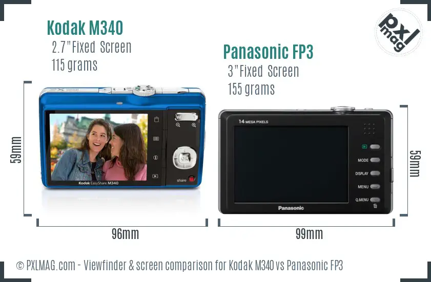 Kodak M340 vs Panasonic FP3 Screen and Viewfinder comparison