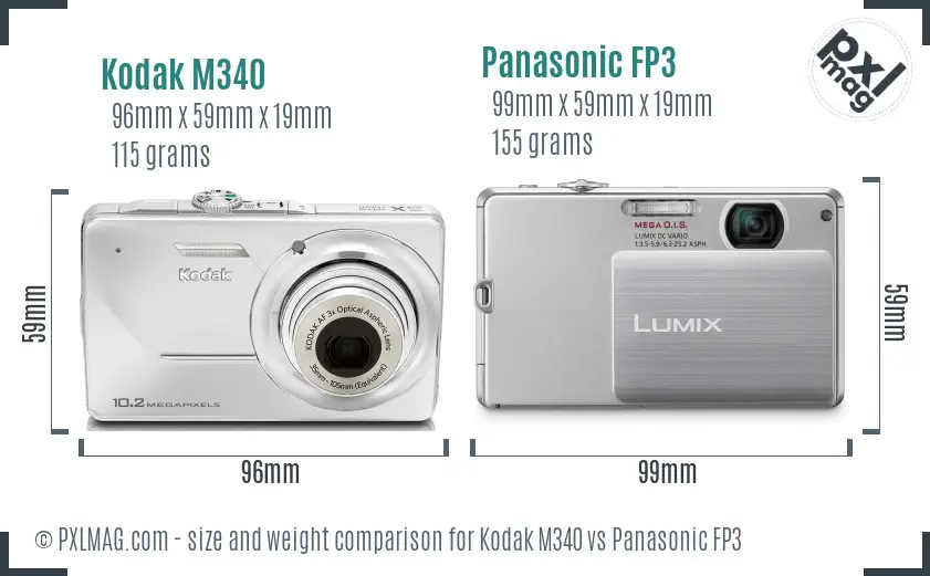 Kodak M340 vs Panasonic FP3 size comparison