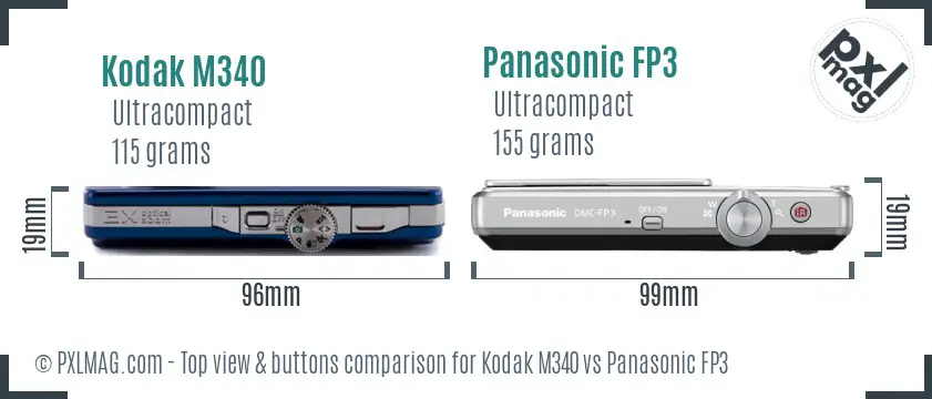 Kodak M340 vs Panasonic FP3 top view buttons comparison