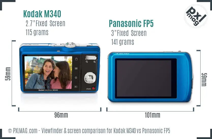 Kodak M340 vs Panasonic FP5 Screen and Viewfinder comparison