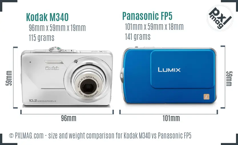 Kodak M340 vs Panasonic FP5 size comparison