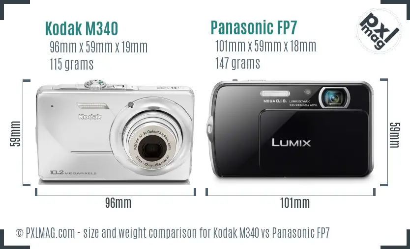 Kodak M340 vs Panasonic FP7 size comparison