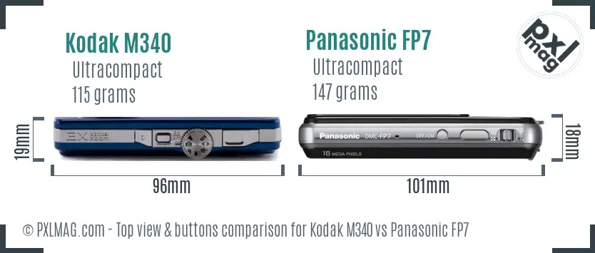 Kodak M340 vs Panasonic FP7 top view buttons comparison