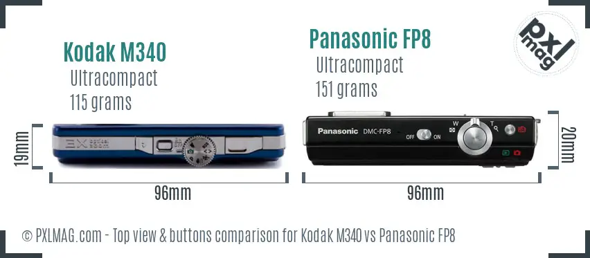 Kodak M340 vs Panasonic FP8 top view buttons comparison Kodak M340 vs Panasonic FP8 top view buttons comparison