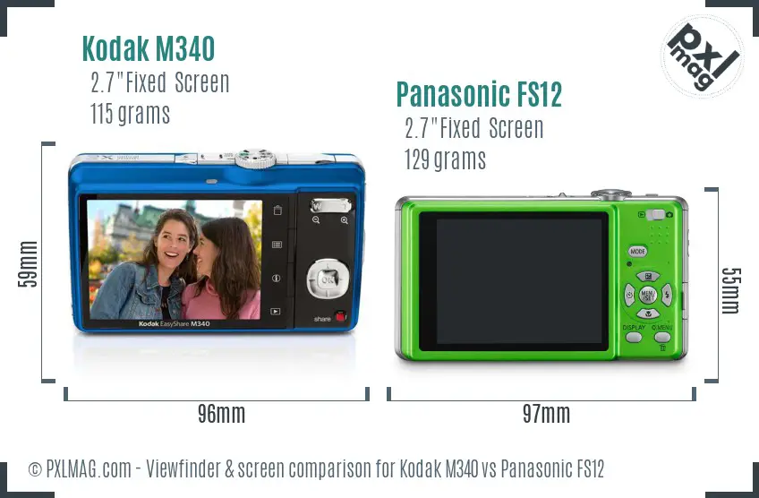 Kodak M340 vs Panasonic FS12 Screen and Viewfinder comparison