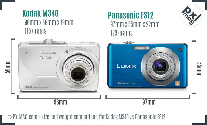 Kodak M340 vs Panasonic FS12 size comparison