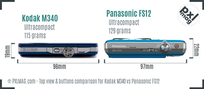 Kodak M340 vs Panasonic FS12 top view buttons comparison