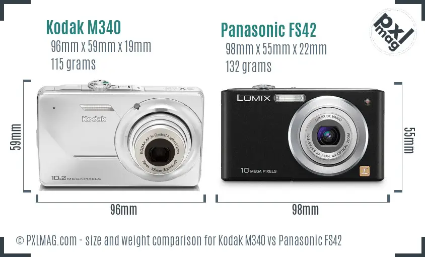 Kodak M340 vs Panasonic FS42 size comparison