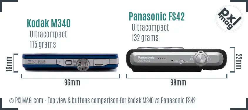 Kodak M340 vs Panasonic FS42 top view buttons comparison