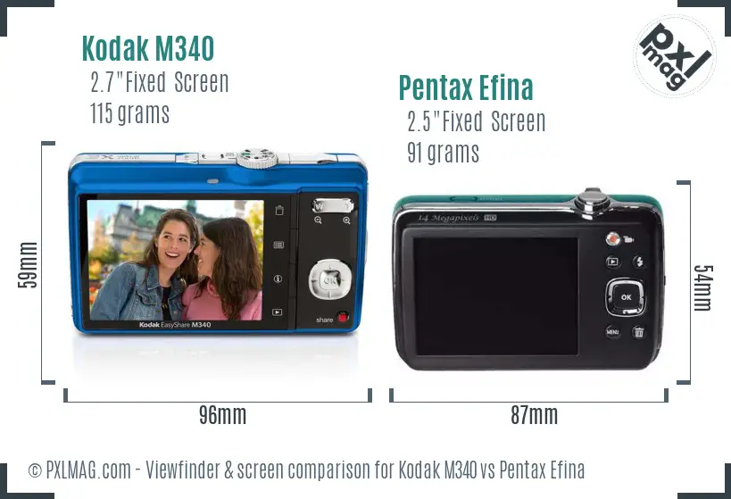 Kodak M340 vs Pentax Efina Screen and Viewfinder comparison