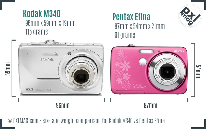 Kodak M340 vs Pentax Efina size comparison