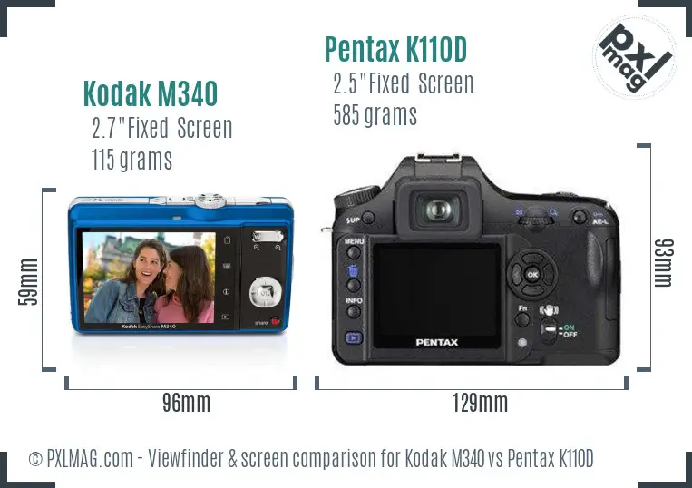 Kodak M340 vs Pentax K110D Screen and Viewfinder comparison