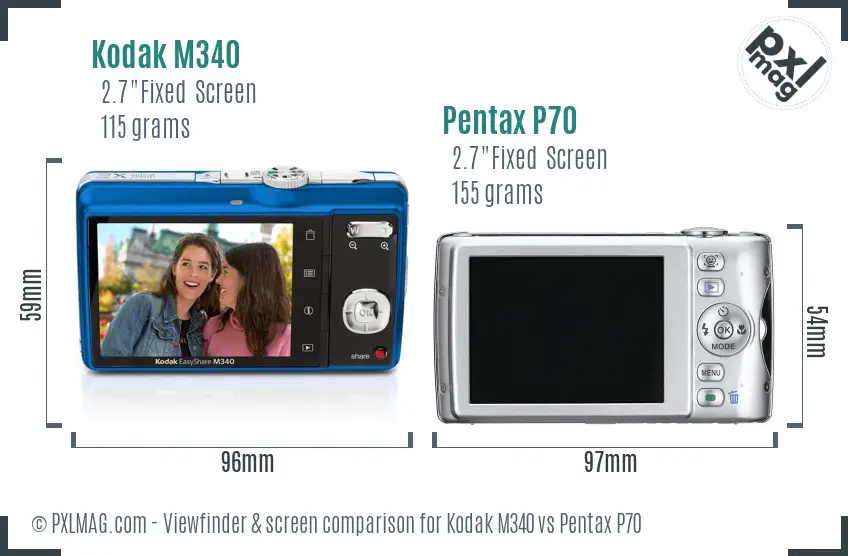 Kodak M340 vs Pentax P70 Screen and Viewfinder comparison