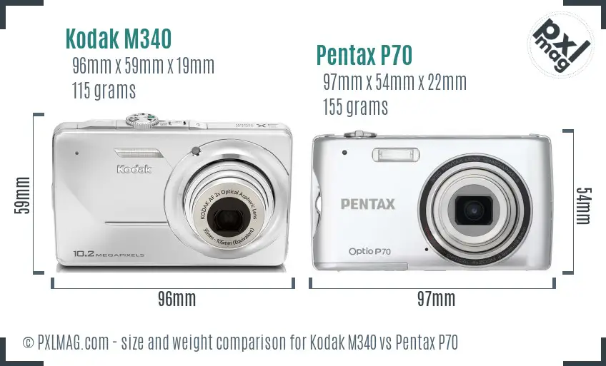 Kodak M340 vs Pentax P70 size comparison