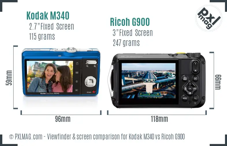 Kodak M340 vs Ricoh G900 Screen and Viewfinder comparison