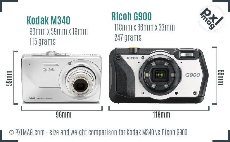 Kodak M340 vs Ricoh G900 size comparison