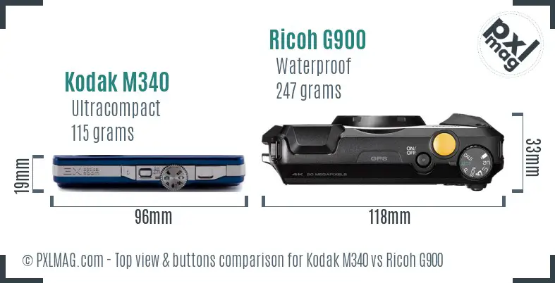 Kodak M340 vs Ricoh G900 top view buttons comparison