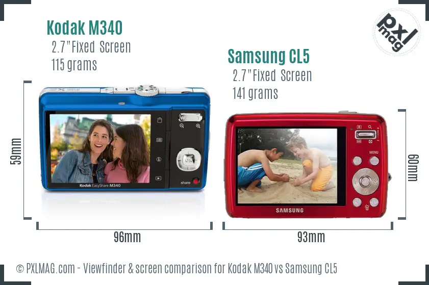 Kodak M340 vs Samsung CL5 Screen and Viewfinder comparison