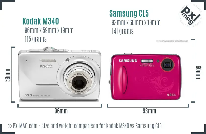 Kodak M340 vs Samsung CL5 size comparison