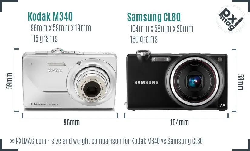 Kodak M340 vs Samsung CL80 size comparison