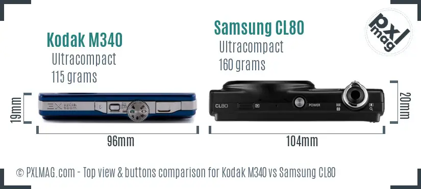 Kodak M340 vs Samsung CL80 top view buttons comparison