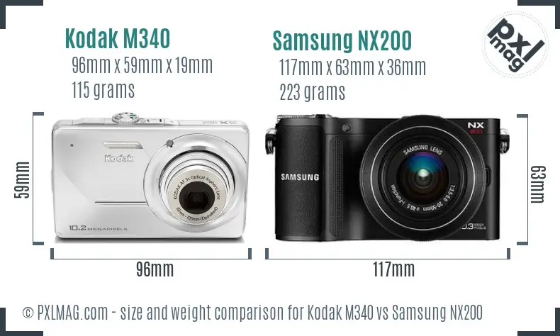 Kodak M340 vs Samsung NX200 size comparison