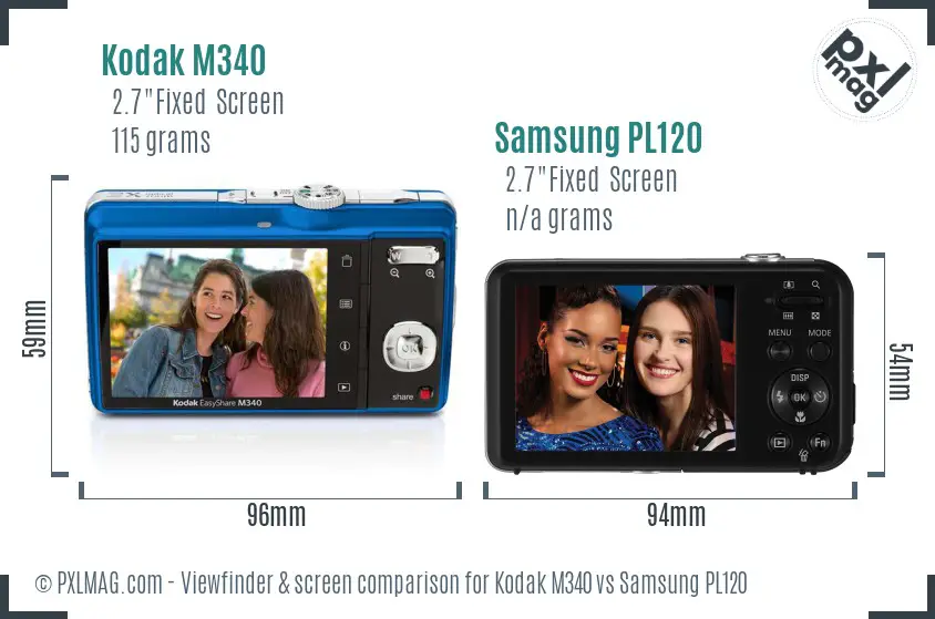 Kodak M340 vs Samsung PL120 Screen and Viewfinder comparison