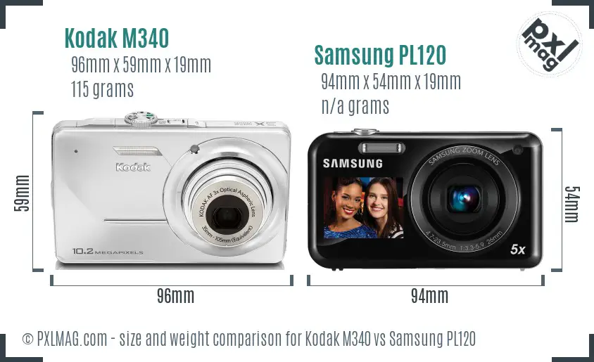 Kodak M340 vs Samsung PL120 size comparison