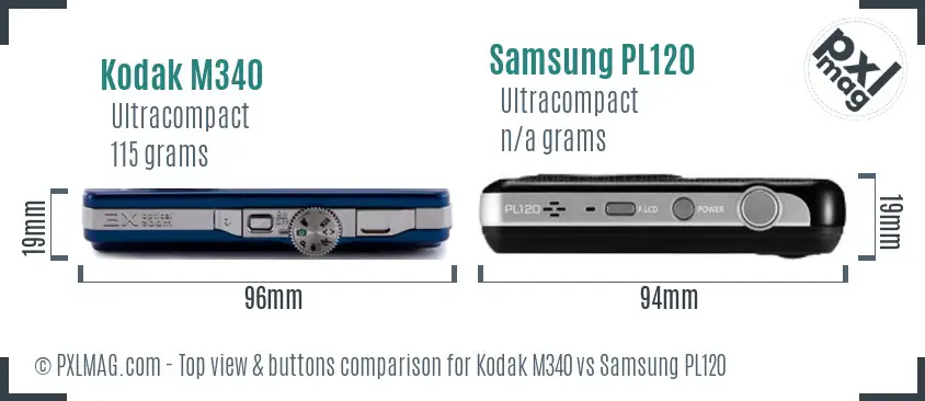 Kodak M340 vs Samsung PL120 top view buttons comparison