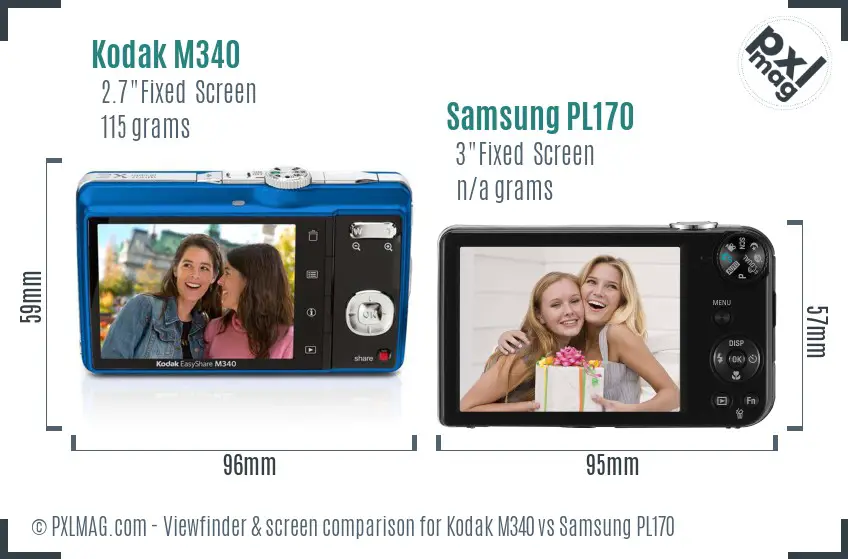 Kodak M340 vs Samsung PL170 Screen and Viewfinder comparison