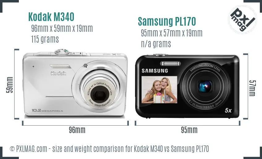 Kodak M340 vs Samsung PL170 size comparison