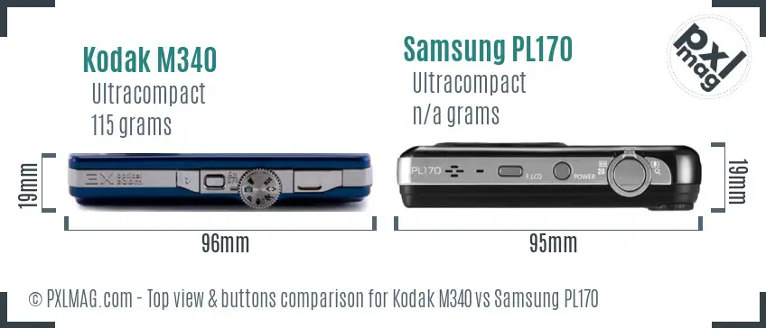 Kodak M340 vs Samsung PL170 top view buttons comparison