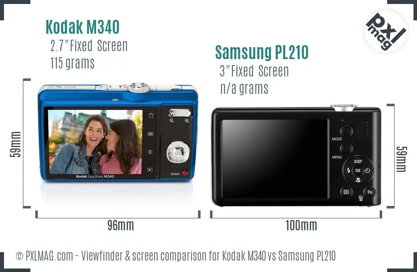 Kodak M340 vs Samsung PL210 Screen and Viewfinder comparison