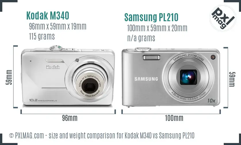 Kodak M340 vs Samsung PL210 size comparison