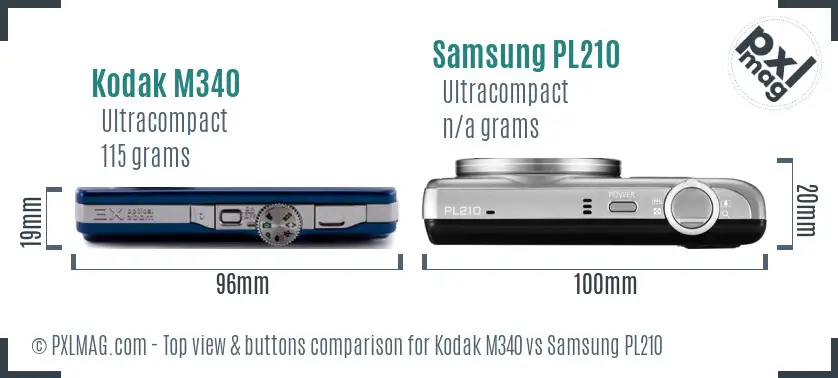 Kodak M340 vs Samsung PL210 top view buttons comparison