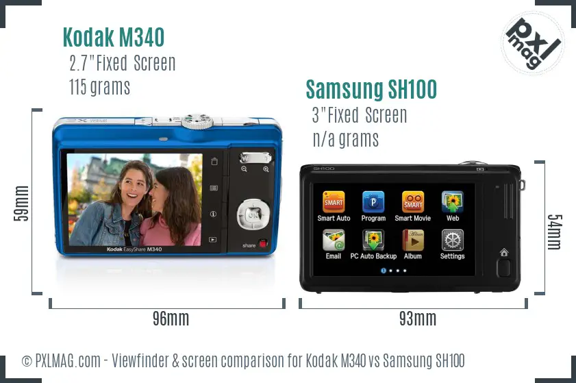 Kodak M340 vs Samsung SH100 Screen and Viewfinder comparison