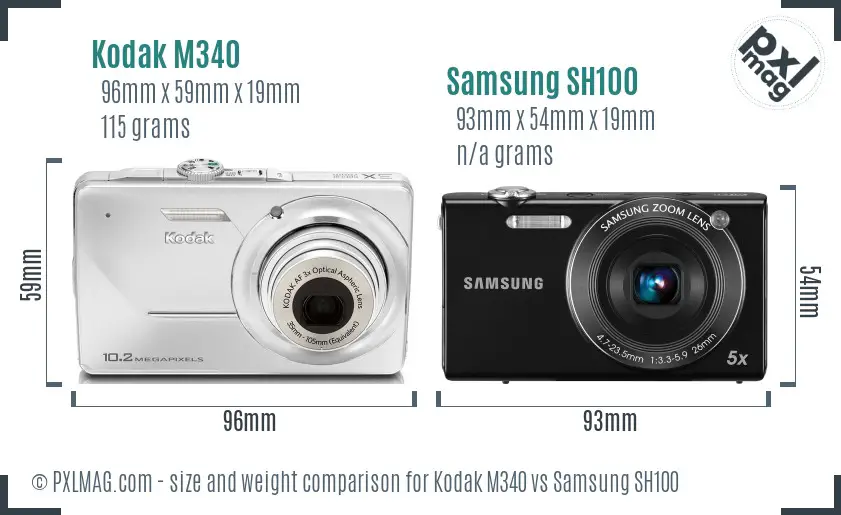 Kodak M340 vs Samsung SH100 size comparison Kodak M340 vs Samsung SH100 size comparison