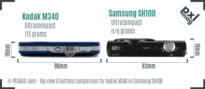 Kodak M340 vs Samsung SH100 top view buttons comparison