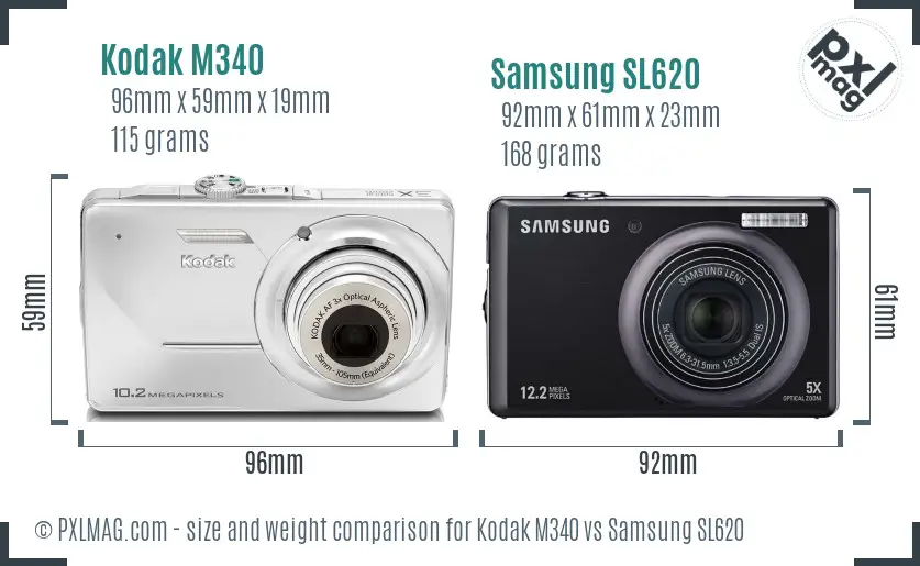 Kodak M340 vs Samsung SL620 size comparison