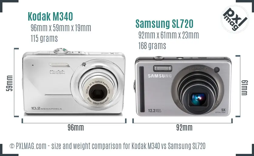 Kodak M340 vs Samsung SL720 size comparison