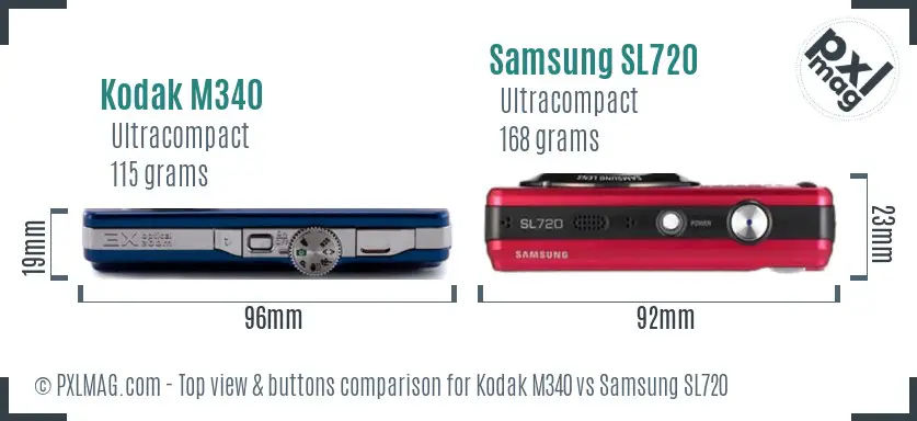 Kodak M340 vs Samsung SL720 top view buttons comparison