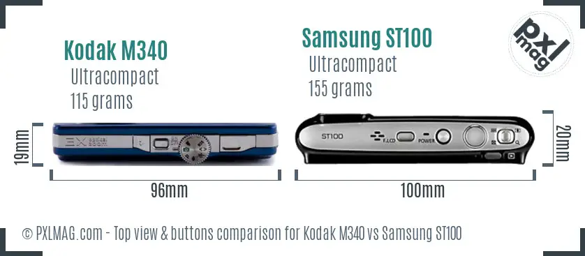 Kodak M340 vs Samsung ST100 top view buttons comparison Kodak M340 vs Samsung ST100 top view buttons comparison