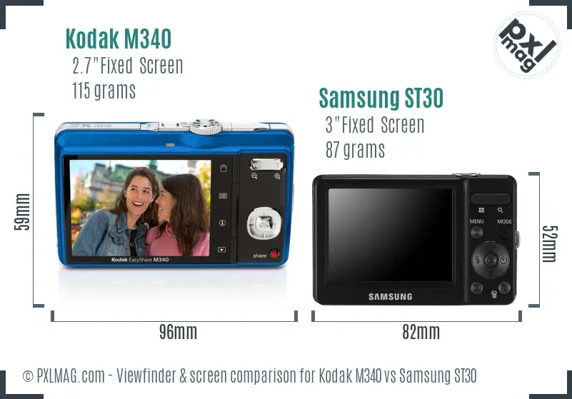 Kodak M340 vs Samsung ST30 Screen and Viewfinder comparison