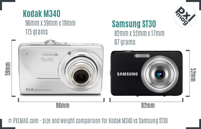 Kodak M340 vs Samsung ST30 size comparison