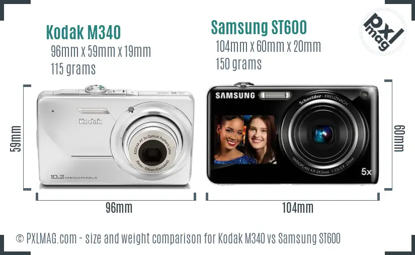Kodak M340 vs Samsung ST600 size comparison