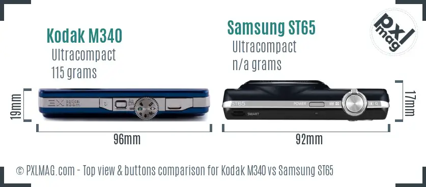 Kodak M340 vs Samsung ST65 top view buttons comparison