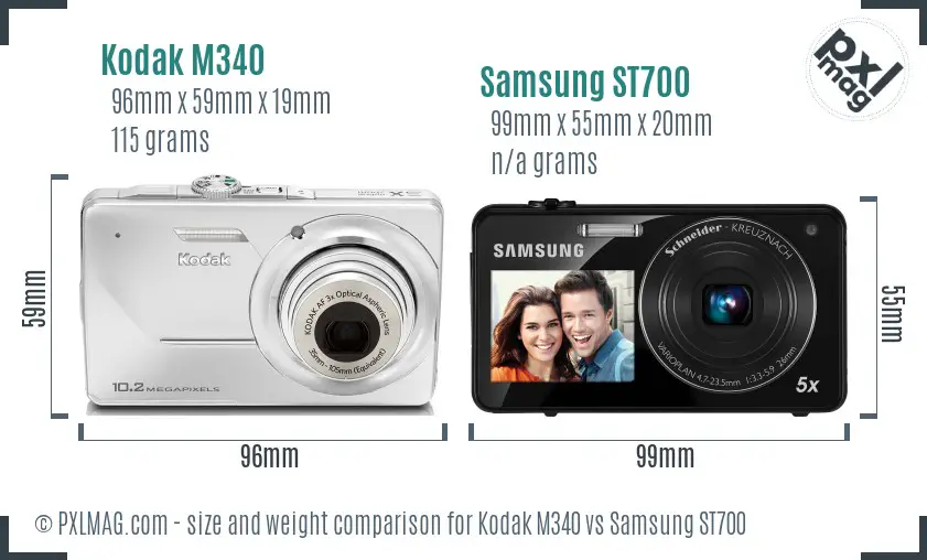 Kodak M340 vs Samsung ST700 size comparison